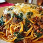 Garlic Butter Spaghetti with Cheesy Italian Sausage and Spinach
