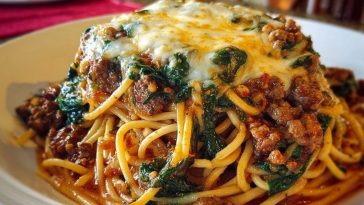 Garlic Butter Spaghetti with Cheesy Italian Sausage and Spinach