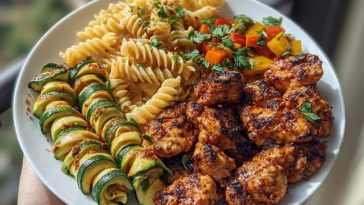 Garlic Chili Oil Chicken Bites & Cajun Alfredo with Charred Zucchini Twists