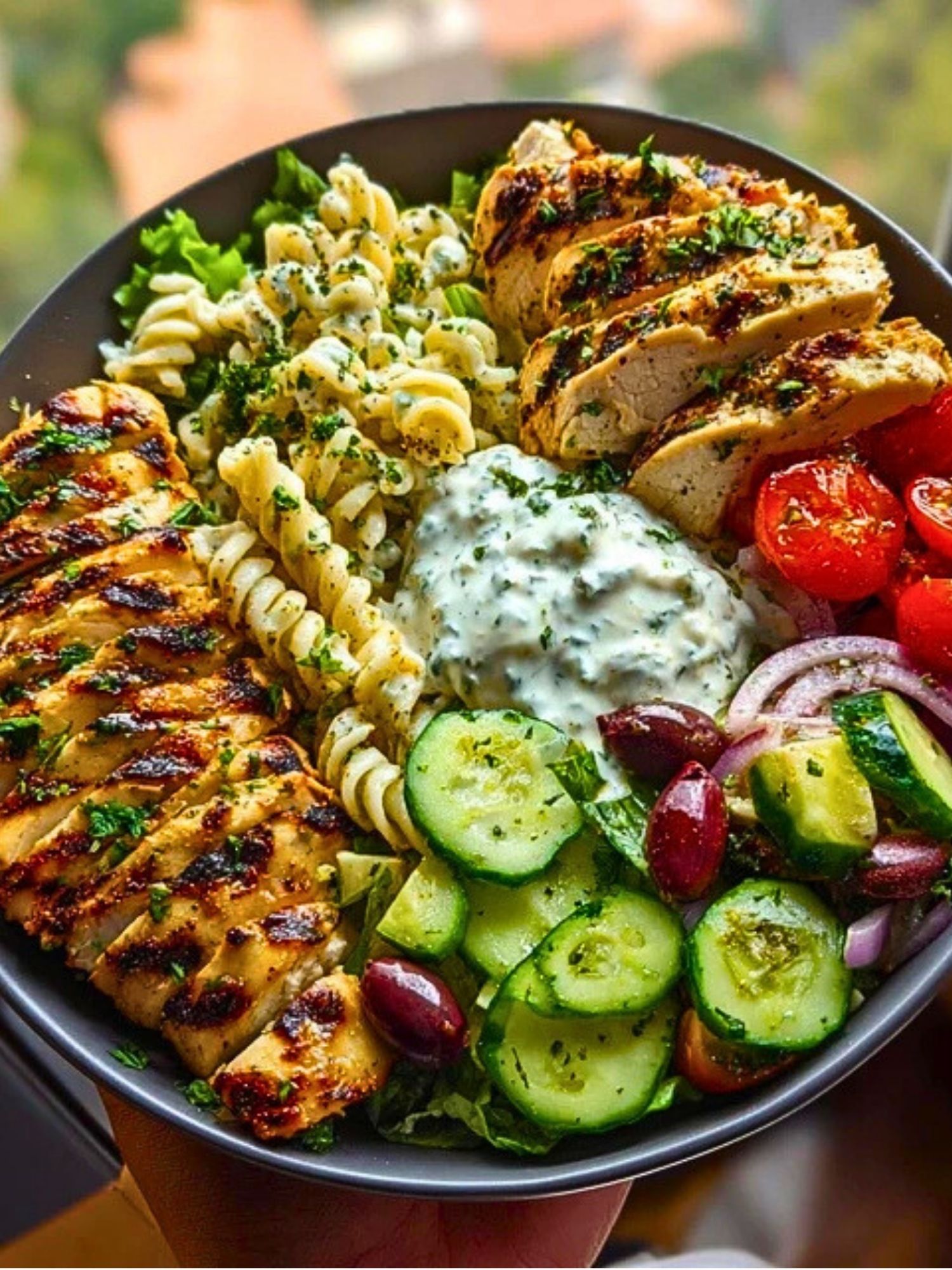 Grilled Chicken Greek Salad with Tzatziki
