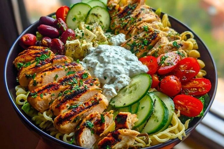 Grilled Chicken Greek Salad with Tzatziki