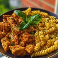 Lemon Pepper Chicken Bites & Roasted Red Pepper Cajun Alfredo Twists