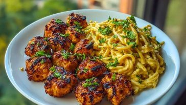 Maple Garlic Chicken Bites with Spicy Cajun Alfredo