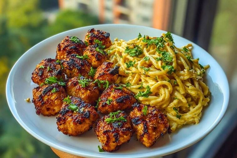 Maple Garlic Chicken Bites with Spicy Cajun Alfredo