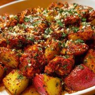 Oven-Roasted Cajun Chicken and Garlic Potatoes with Parmesan