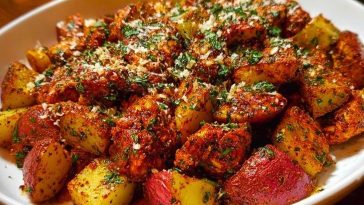 Oven-Roasted Cajun Chicken and Garlic Potatoes with Parmesan