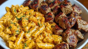Savory Cajun Steak Tips with Cheesy Penne Parmesan Sauce