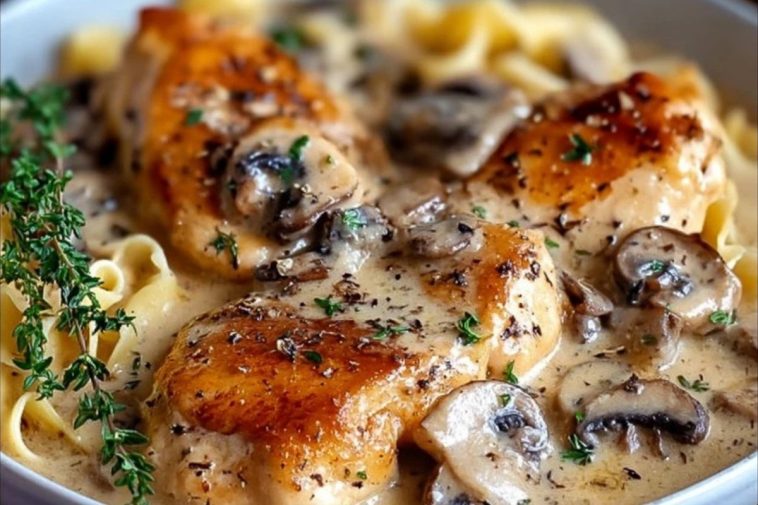 Savory Chicken in a Creamy Asiago Mushroom Sauce