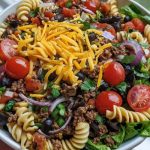 Seasoned Ground Beef Taco Pasta Salad Bowl