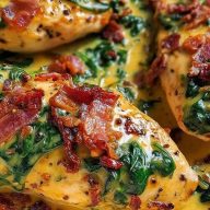 Smothered Baked Chicken with Creamed Spinach and Sun-Dried Tomatoes