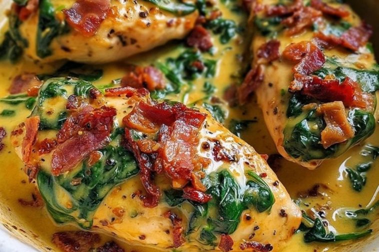 Smothered Baked Chicken with Creamed Spinach and Sun-Dried Tomatoes