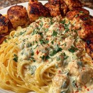 Spicy Cheesy Garlic Butter Chicken with Linguine in Four-Cheese Sauce