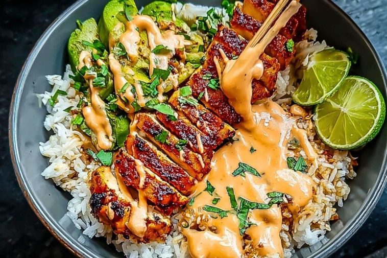 Sweet Chili Chicken Bowl with Coconut Lime Drizzle