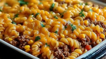 Cheesy Beef and Sweet Corn Rotini Bake
