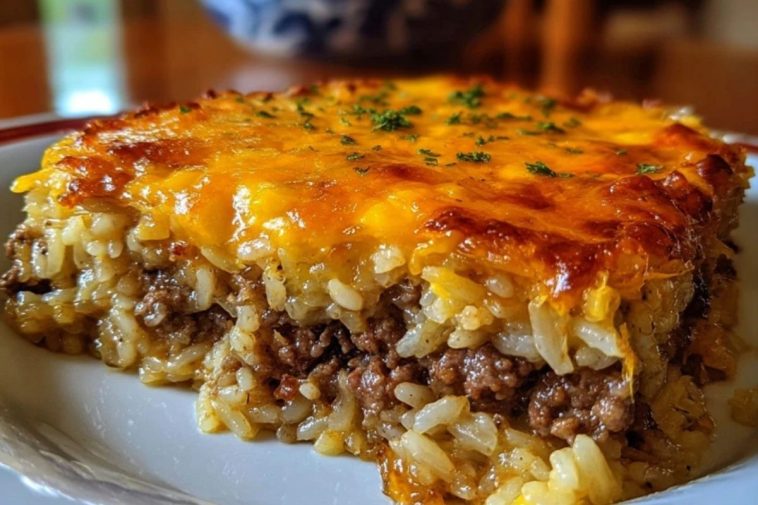 Cheesy Ground Beef and Rice Casserole