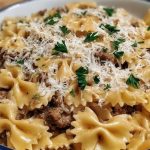 Creamy Parmesan Garlic Beef Bowtie Pasta