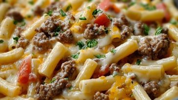 Easy Loaded Cheeseburger Alfredo Pasta