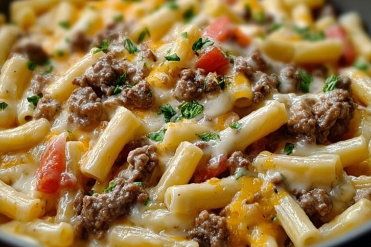Easy Loaded Cheeseburger Alfredo Pasta