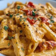 High Protein Creamy Roasted Red Pepper Pasta
