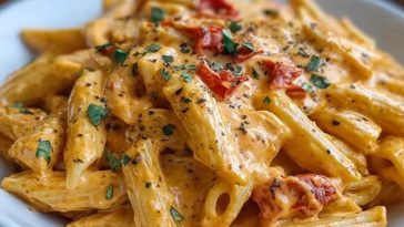 High Protein Creamy Roasted Red Pepper Pasta