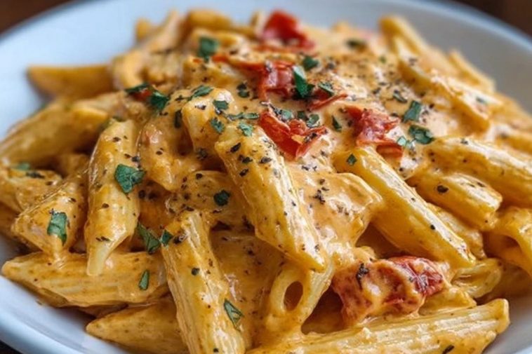 High Protein Creamy Roasted Red Pepper Pasta