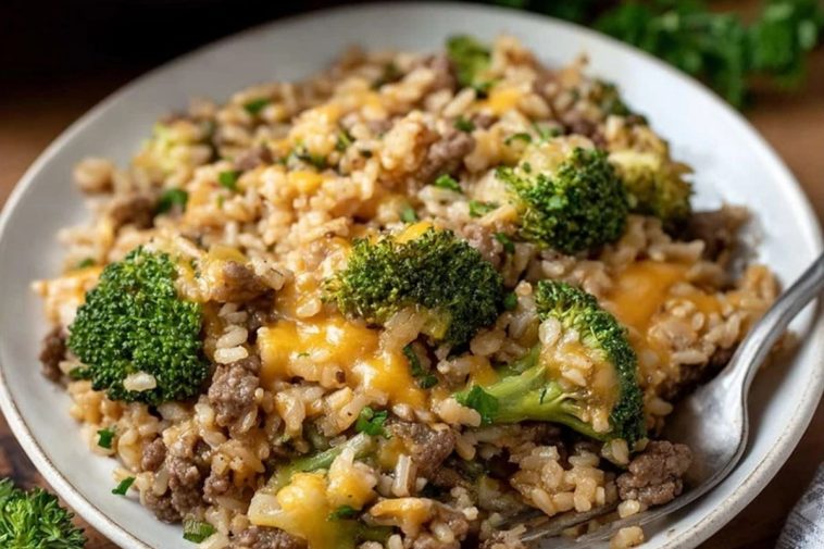 Cheesy Beef Broccoli and Rice