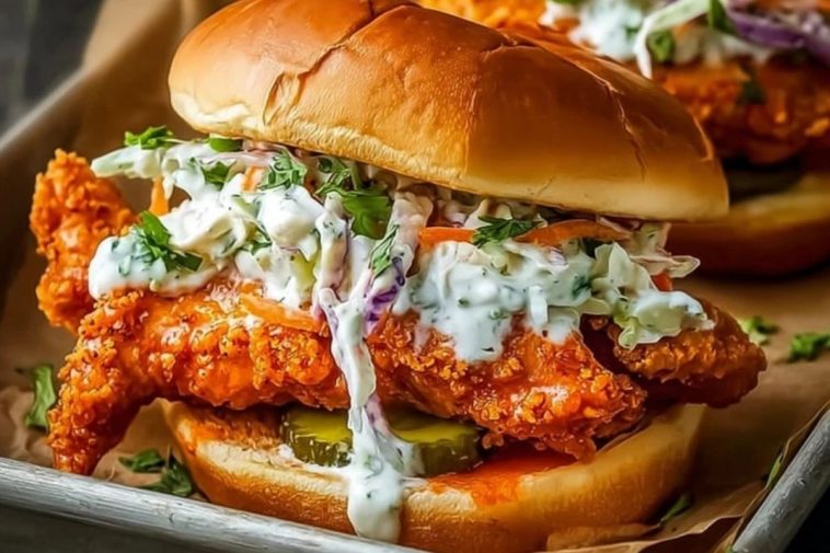 Crispy Buffalo Chicken Sandwich with Ranch Slaw