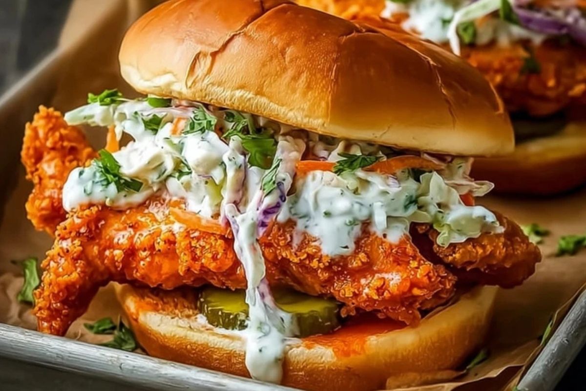 Crispy Buffalo Chicken Sandwich with Ranch Slaw