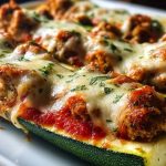 Crispy Chicken Parmesan Stuffed Zucchini Boats