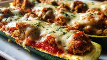 Crispy Chicken Parmesan Stuffed Zucchini Boats