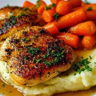 Garlic Herb Chicken with Mashed Potatoes and Glazed Carrots