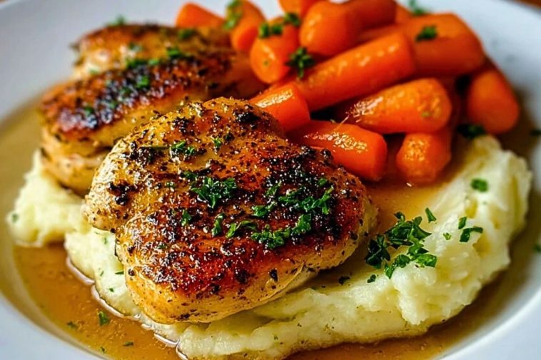 Garlic Herb Chicken with Mashed Potatoes and Glazed Carrots