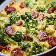 Keto Broccoli and Cauliflower Au Gratin with Sausage
