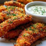 Crispy Parmesan-Crusted Chicken Tenders with Garlic Dip
