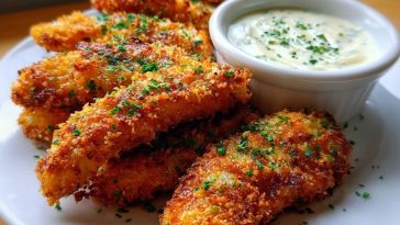 Crispy Parmesan-Crusted Chicken Tenders with Garlic Dip