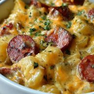 Kielbasa Sausage Cheesy Potato Casserole