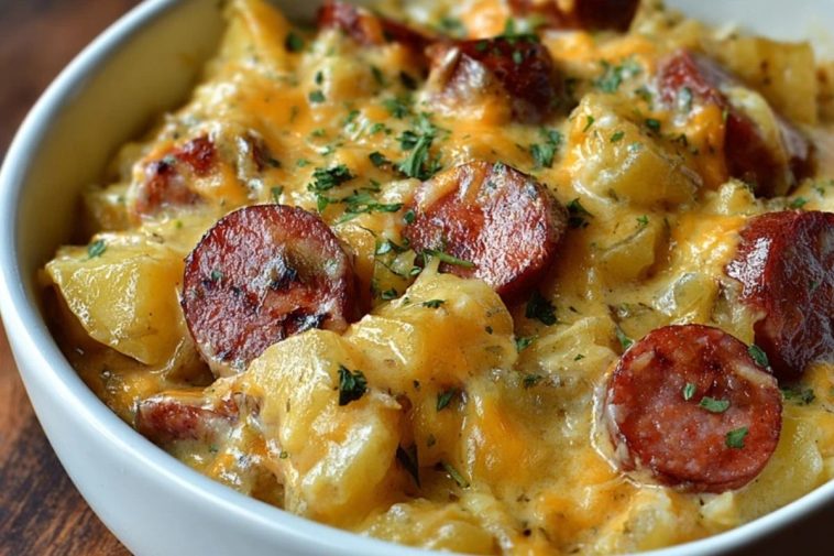 Kielbasa Sausage Cheesy Potato Casserole