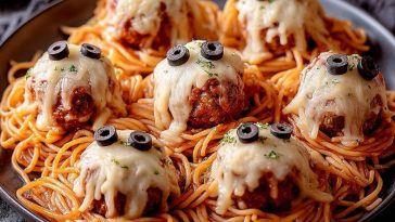 Spooky Spaghetti & Cheesy Monster Meatballs