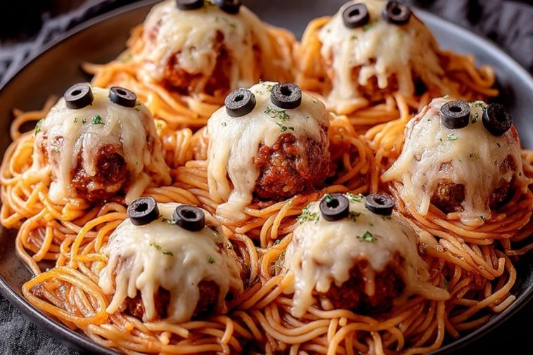 Spooky Spaghetti & Cheesy Monster Meatballs