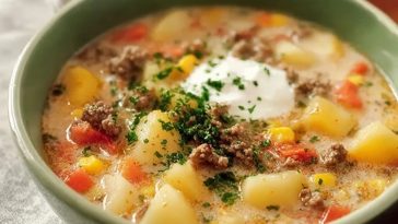 Chunky Ground Beef and Potato Soup