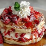 Fluffy Strawberry Cheesecake Pancakes