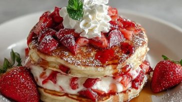 Fluffy Strawberry Cheesecake Pancakes