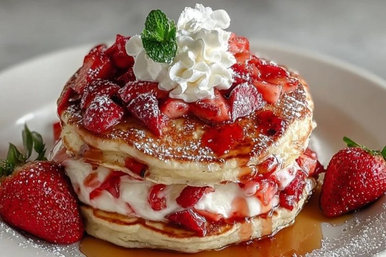 Fluffy Strawberry Cheesecake Pancakes