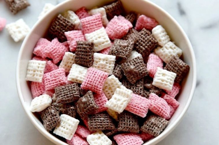 Sweet & Easy Neapolitan Puppy Chow Snack Mix