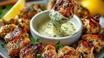 Grilled Chicken Bites with Creamy Garlic Sauce
