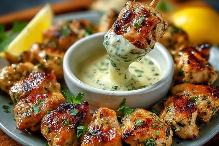 Grilled Chicken Bites with Creamy Garlic Sauce