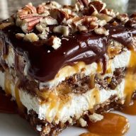 Decadent No-Bake Turtle Lasagna