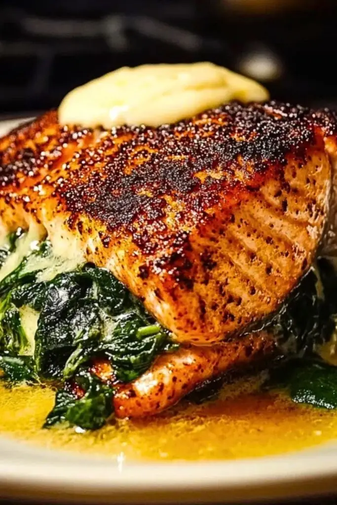Blackened Salmon Stuffed with Spinach & Parmesan