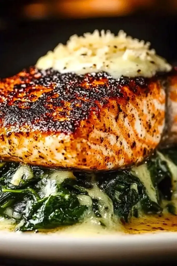 Blackened Salmon Stuffed with Spinach & Parmesan