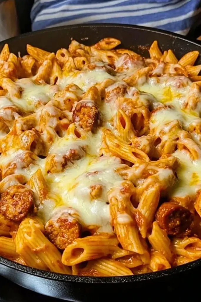 Spicy Cheesy Chicken & Sausage Pasta Skillet